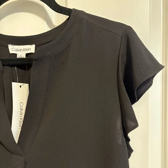Calvin Klein Black Ruffle Sleeve Blouse - Picture 3 of 6